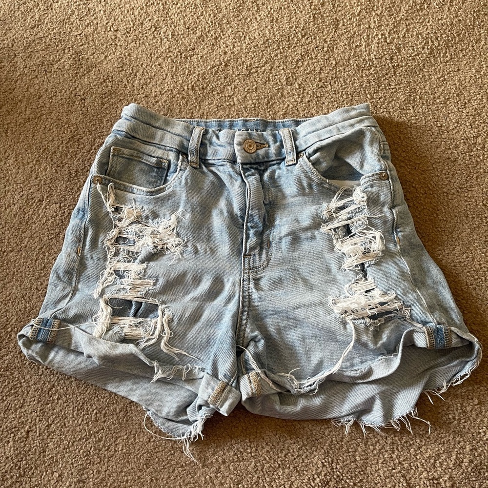 Distressed Light Blue Denim Shorts